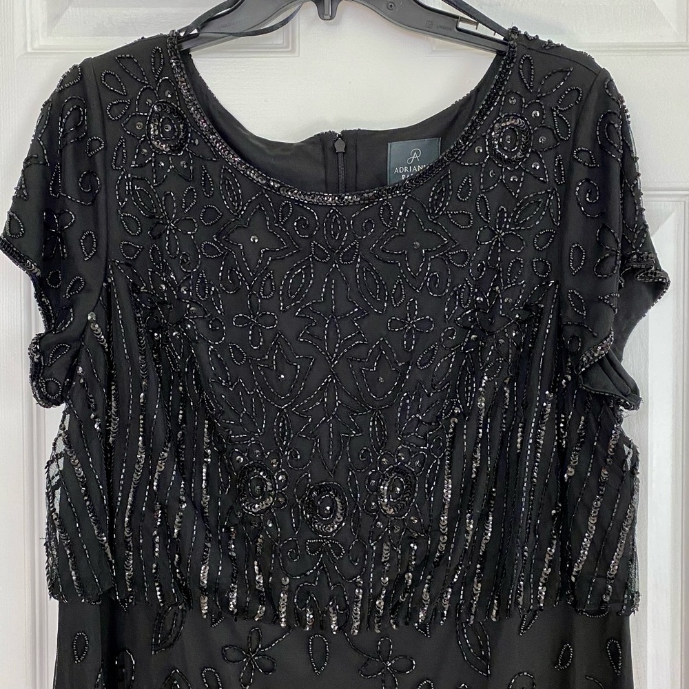 Adrianna Papell Black Sequined Long Formal Gown Size 18